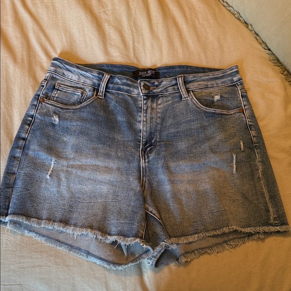 Judy Blue Light Blue Distressed Frayed Hem Denim Shorts